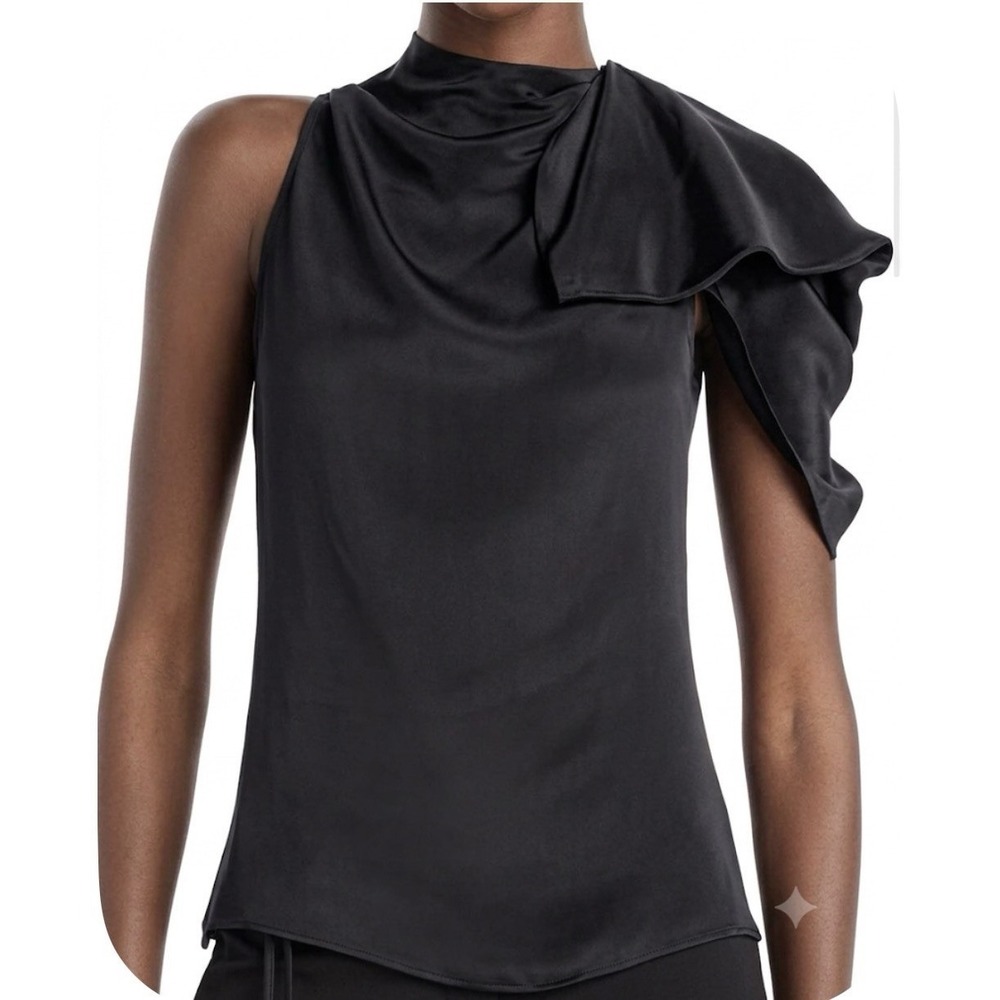 Cushnie top cowl neckline prominent draped Bow one-shoulder sleeve Silk Black